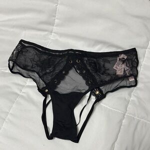 Victoria's Secret Black Lace Panties with Pink Bow